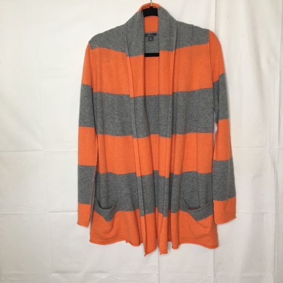 Pure‎ Amici Cashmere Sweater Open Cardigan Striped Orange Gray Luxury Old Money - Picture 7 of 8